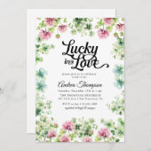 Glück in der Liebe | Rosa grüne Bridal Shower Einladung (Vorne/Hinten)