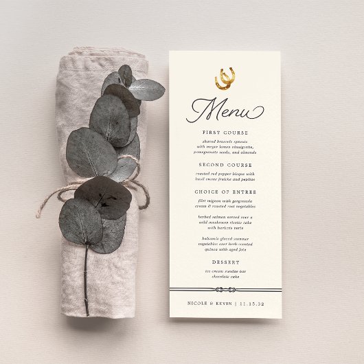 Glück in der Liebe | Rustikale Hufeisen Hochzeit Menükarte