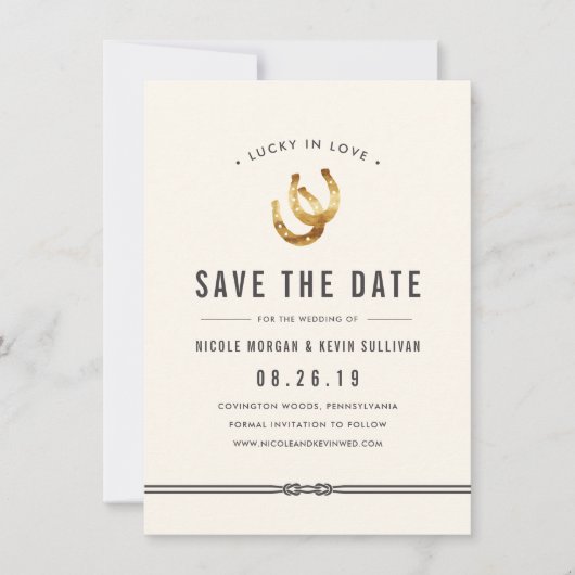 Glück in der Liebe | Rustikale Hufeisen Save The Date (Vorderseite)