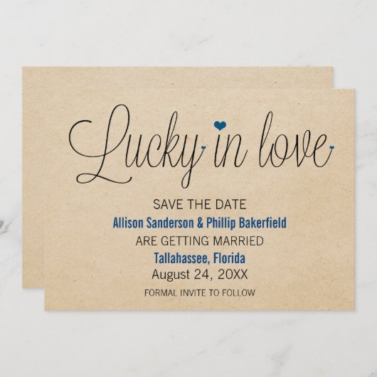 Glück in der Liebe Save the Date, blau Einladung (Vorne/Hinten)
