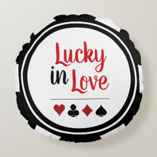 Glück in der Liebe Schwarz-weißer Poker Chip Rundes Kissen