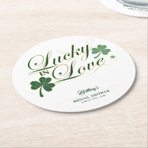 Glück in der Liebe St. Patrick Moderne Hochzeitsdu Runder Pappuntersetzer