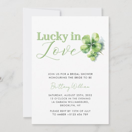 Glück in der Liebe St. Patrick's Brautparty Einladung (Vorderseite)