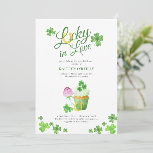 Glück in der Liebe St Patricks Bridal Dusche Einla Einladung (Stehend Vorderseite)