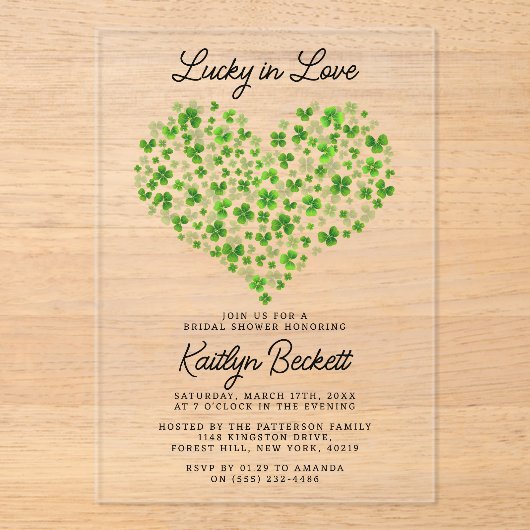 Glück in der Liebe St. Patrick's Day Brautparty Acryleinladungen (Vorderseite)