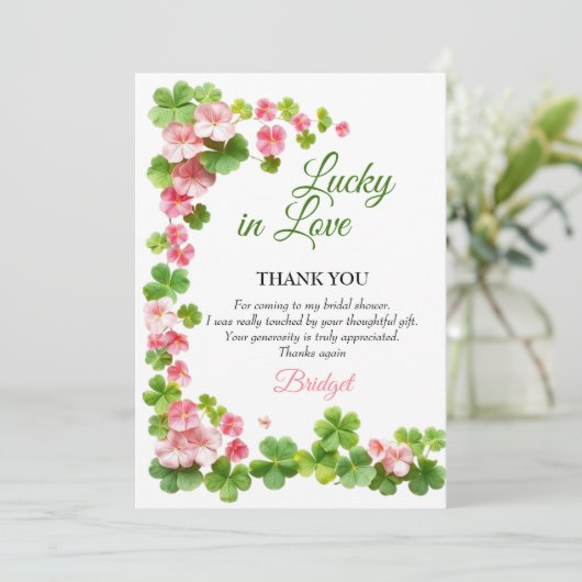 Glück in der Liebe St. Patrick's Day Brautparty Dankeskarte (Stehend Vorderseite)