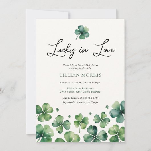 Glück in der Liebe St. Patrick's Day Brautparty Einladung (Vorderseite)