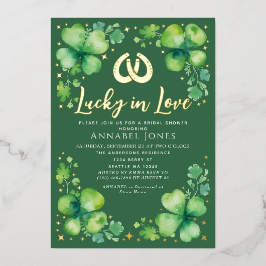 Glück in der Liebe St. Patrick's Day Brautparty Folieneinladung (Vorderseite)