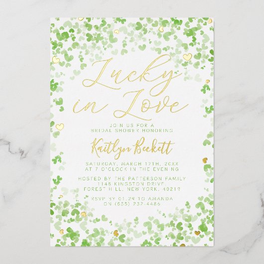 Glück in der Liebe St. Patrick's Day Brautparty Folieneinladung (Vorderseite)