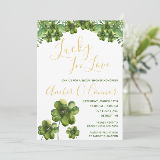 Glück in der Liebe! vierblättriges Kleeblatt Braut Einladung (Stehend Vorderseite)