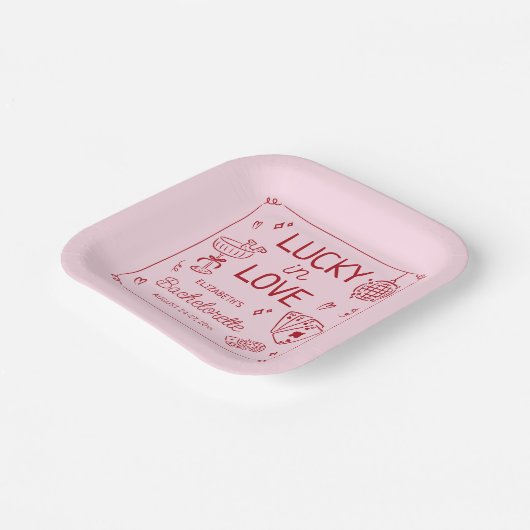 Glück in der Liebe Whimsical Hand Drawn Bacheloret Pappteller (Gewinkelt)