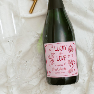 Glück in der Liebe Whimsical Hand Drawn Bacheloret Schaumweinetikett