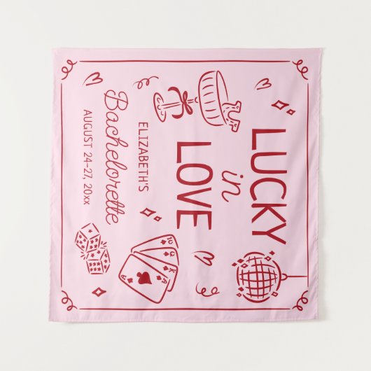 Glück in der Liebe Whimsical Hand Drawn Bacheloret Wandteppich (Vorderseite (Horizontal))