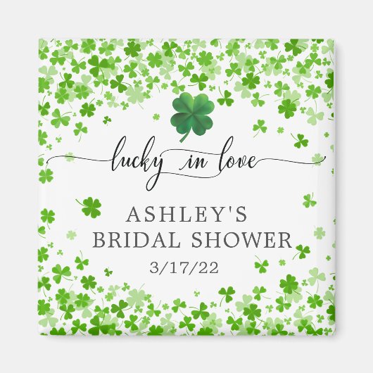 Glück in Liebe 4 Leaf Clover Brautparty Gefallen Magnet (Vorne)