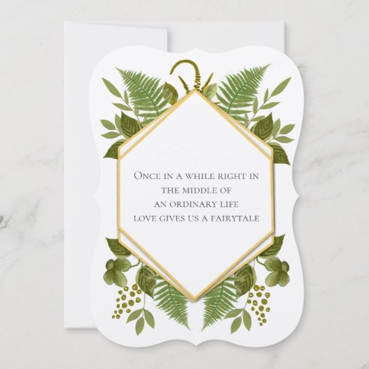 Glück in Liebe 4 Leaf Clover Fern Geometric Weddin Einladung (Rückseite)