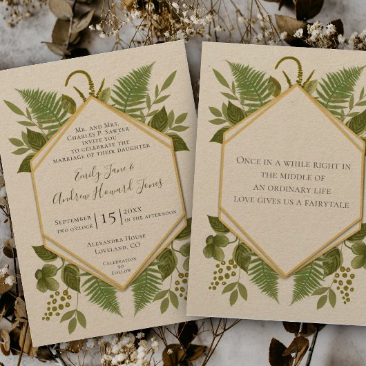 Glück in Liebe 4 Leaf Clover Fern Geometric Weddin Einladung