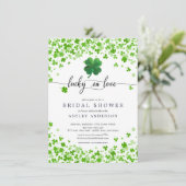 Glück in Liebe 4 Leaf Klee Brautparty Einladung (Stehend Vorderseite)