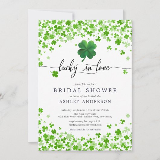 Glück in Liebe 4 Leaf Klee Brautparty Einladung (Vorderseite)
