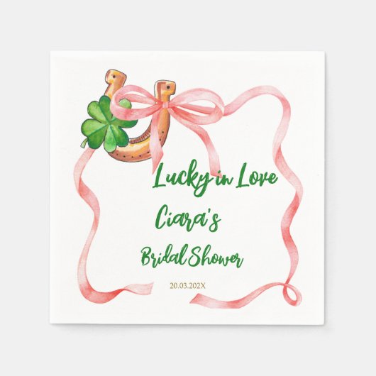 Glück in Liebe Kleeblatt Bänder Brautparty Serviette (Vorderseite)
