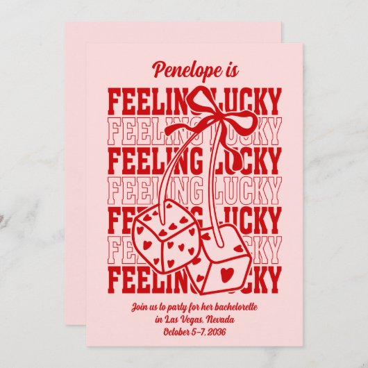 Glück in Liebe Vegas Junggeselinnen-Abschied Einla Einladung (Vorne/Hinten)