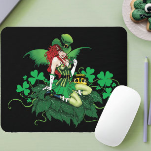Glück Iris Grün Fee Rotes Haar Kleeblatt Mousepad