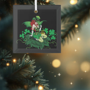 Glück Iris Grün Fee Rotes Haar Kleeblatt Ornament Aus Glas