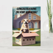 Glück ist das Entpacken neuer Zuhause Glückwünsche Karte (Vorderseite)