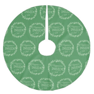 Glück ist ein grüner Kranz im Inneren eines Arbeit Polyester Weihnachtsbaumdecke