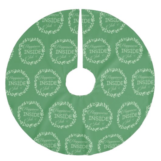 Glück ist ein grüner Kranz im Inneren eines Arbeit Polyester Weihnachtsbaumdecke (Vorderseite)