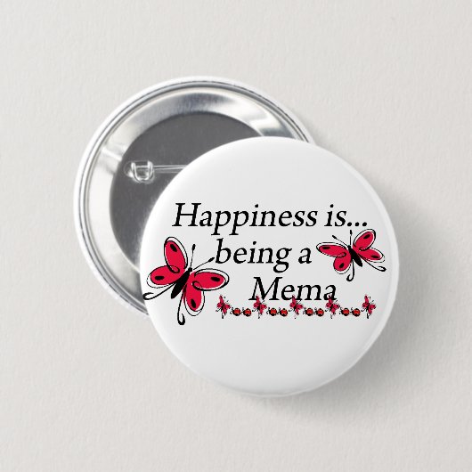 Glück ist ein Mema SCHMETTERLING Button (Vorne & Hinten)