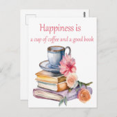 Glück ist eine Tasse Kaffee und ein gutes Buch Postkarte (Vorne/Hinten)