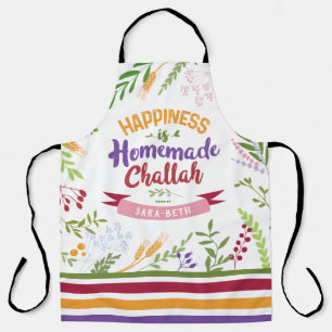 Glück ist hausgemachte Challah Floral & Streifen Schürze