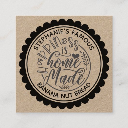 Glück ist hausgemachtes Vintages Kraftpapier Quadratische Visitenkarte (Vorderseite)