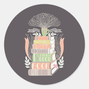 Glück ist Kaffee und Bücher Runder Aufkleber