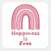 Glück ist kostenlos motivierend rosa Boho Regenbog Quadratischer Aufkleber (Vorderseite)