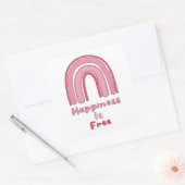 Glück ist kostenlos motivierend rosa Boho Regenbog Quadratischer Aufkleber (Umschlag)