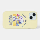 Glück ist morgendliche Rituale iPhone 15 Hülle (Rückseite (Horizontal))