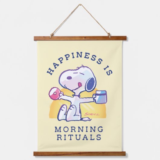 Glück ist morgendliche Rituale Wandteppich Mit Holzrahmen (Vorderseite)