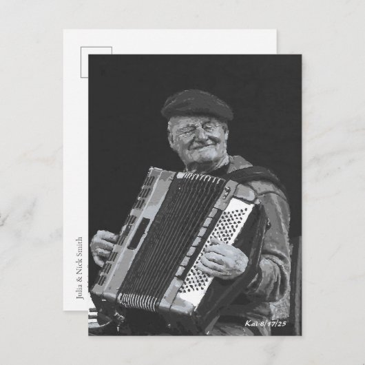 Glück ist, Paris Musiker Schwarz & Weiß Kunst Postkarte (Vorne/Hinten)