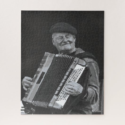 Glück ist, Paris Musiker Schwarz & Weiß Kunst Puzzle (Vertikal)