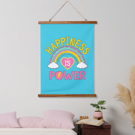Glück ist Power Regenbogen Wandteppich Mit Holzrahmen (Schlafzimmer)