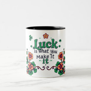 Glück ist, was Sie machen - Retro Kleeblatt Charm Zweifarbige Tasse