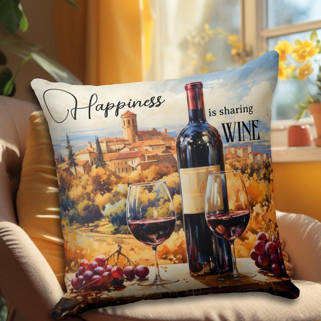Glück Italienische Landschaft Weinkultur und Erde Kissen (An artistic design pillow featuring an Italian fantasy landscape painting with red wine.)