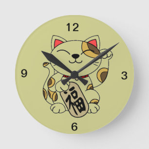 Glück-Katze Runde Wanduhr