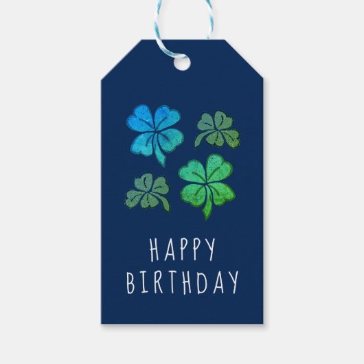 Glück Kleeblatt Clover Happy Geburtstag Geschenkanhänger (Vorderseite)