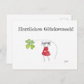 Glück, Kleeblatt, Grußkarte, Herz Postkarte (Vorne/Hinten)