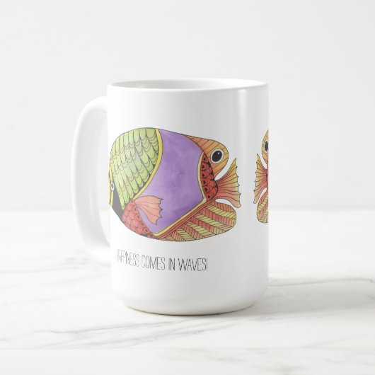 Glück kommt in Waves Fish Tasse (Vorderseite Links)