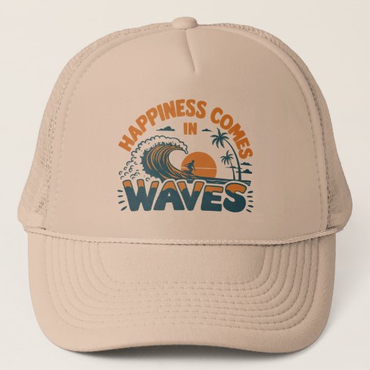 Glück kommt in Waves Retro Beach Truckerkappe (Vorderseite)