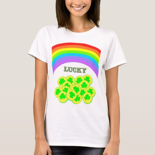 Glück mit Rainbows, Gold und Kleeblättern T - Shir T-Shirt (Vorderseite)