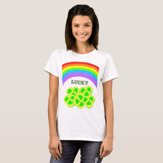 Glück mit Rainbows, Gold und Kleeblättern T - Shir T-Shirt (Vorne ganz)